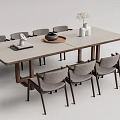 Modern Minimalist Dining Table Set With Gray Chairs Vase And Tray Decor 3d model