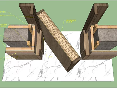 Detailed Wooden Building Components With Tenon Mortise Joints And Marble Base 3d model