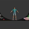 Young man skateboarding on wooden ramp with colorful graffiti art and casual outfit