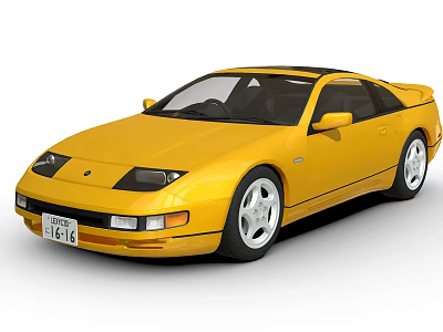 Yellow Classic Two Door Sports Car With Black Roof And White Wheels 3d model