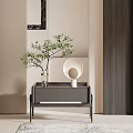 Modern Minimalist Bedside Table With Glass Vase Green Plant And Round Decor
