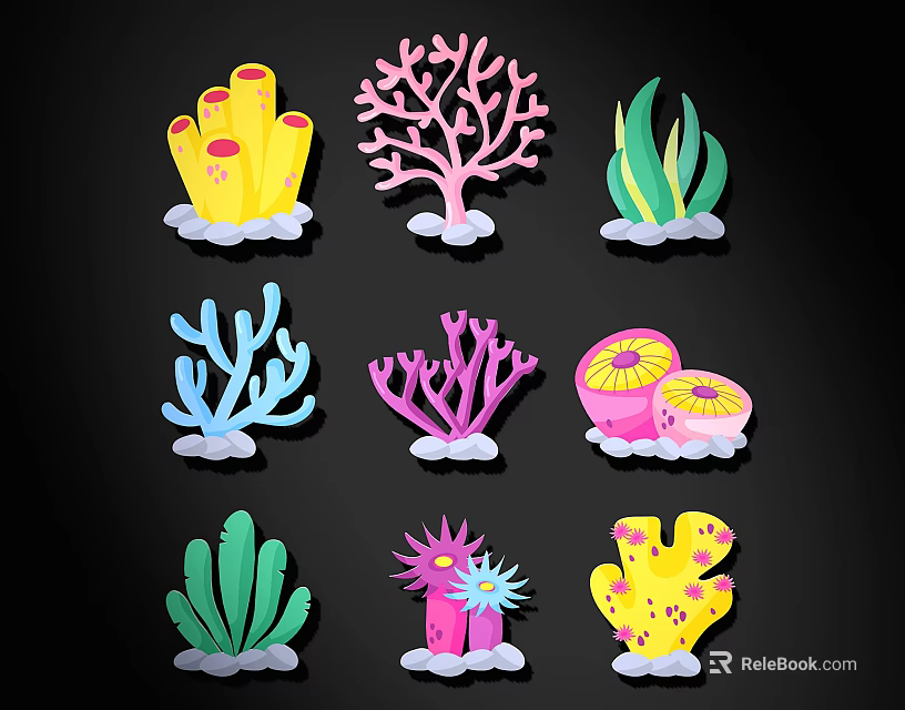 Colorful Marine Life Shaped Wall Decor With Various Coral And Seaweed Designs 3d model 