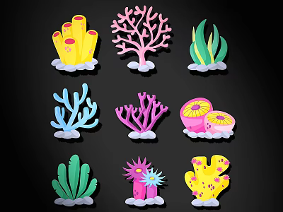 Colorful Marine Life Shaped Wall Decor With Various Coral And Seaweed Designs 3d model