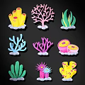 Colorful Marine Life Shaped Wall Decor With Various Coral And Seaweed Designs