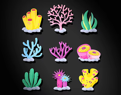 Colorful Marine Life Shaped Wall Decor With Various Coral And Seaweed Designs 3d model