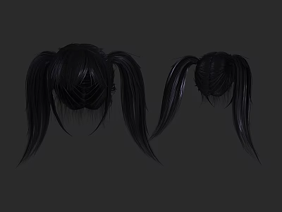Woman's Black Pigtail Hairstyle Front And Back View 3D Model Design 3d model