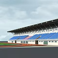 Modern Stadium Stand with Blue Seats Running Track and White Building Structure