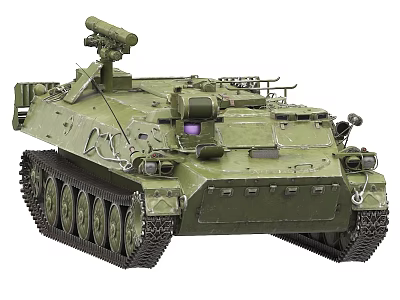 Military Green Armored Tank With Tracks Turret And Combat Equipment 3d model