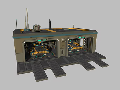 Armored Weapons Parked In Dual Bay Military Depot With Top Antennas And Equipment 3d model