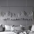 Modern White Mountain Design Wall Decor with 3D Texture on Gray Wall 3d model
