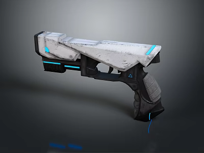 Futuristic Gun Weapon With Modern Blue Accents And Sleek Metallic Design 3d model