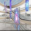 Spacious Multi Level Shopping Mall Interior With Escalators Green Plants And Retail Stores For Shoppers