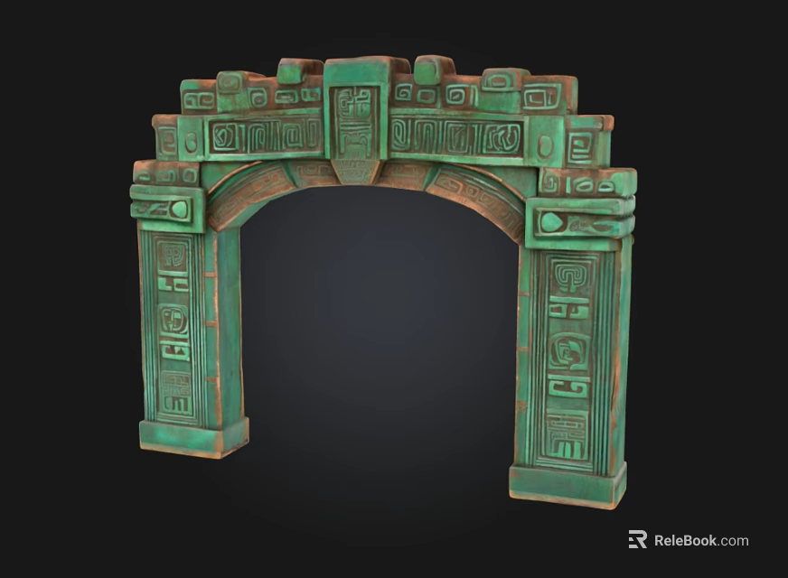 Green Carved Archway With Traditional Chinese Patterns Ancient Symbols And Bronze Texture 3d model 