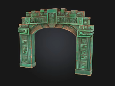 Green Carved Archway With Traditional Chinese Patterns Ancient Symbols And Bronze Texture 3d model