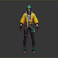 3D Game Character With Yellow Jacket Green Hat Red Goggles Dark Pants Green Shoes