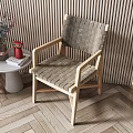 Modern Two Chairs And Small Round Table Set With Wooden Striped Wall And Herringbone Floor