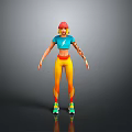Game Movie Character Featuring Red Short Hair Blue T-shirt Lightning Bolt Yellow Pants Roller Skates