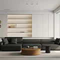 Bright Minimalist Modern Living Room With Panoramic Window And Cozy Large Sectional Sofa Set