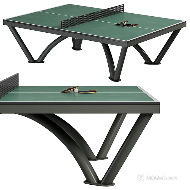 Sports Equipment Ping Pong Table With Green Tabletop Black Metal Frame And Ping Pong Paddles 3d model 