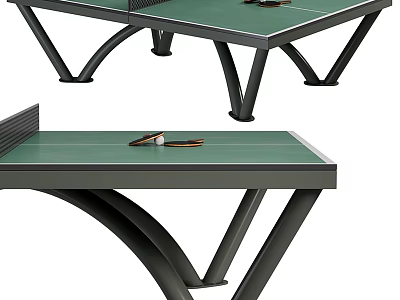 Sports Equipment Ping Pong Table With Green Tabletop Black Metal Frame And Ping Pong Paddles 3d model