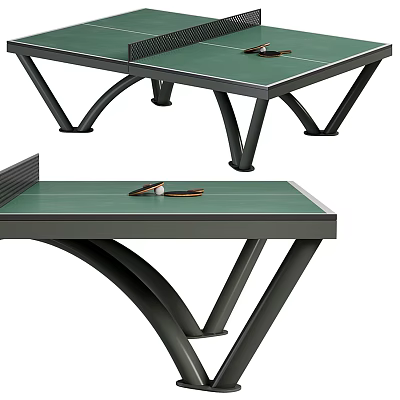 Sports Equipment Ping Pong Table With Green Tabletop Black Metal Frame And Ping Pong Paddles 3d model