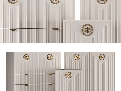 Elegant Light Grey Chest Of Drawers With Ribbed Design And Gold Knobs 3d model
