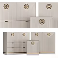 Elegant Light Grey Chest Of Drawers With Ribbed Design And Gold Knobs 3d model
