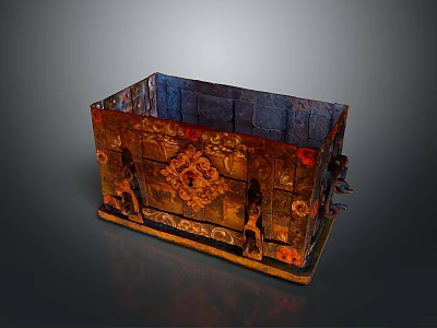 Vintage Wooden Storage Box With Intricate Floral Patterns And Metal Lock Clasps 3d model