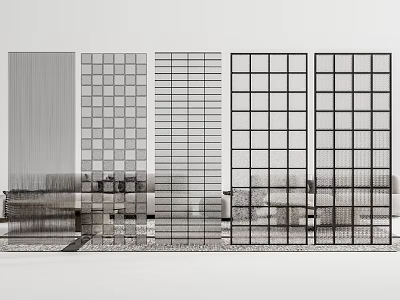 Modern Room Dividers With Various Grid Patterns For Interior Space Separation 3d model