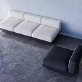 Modern White Three Seater Sofa With Gray Single Sofa And Marble Floor 3d model