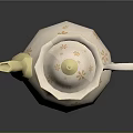 Elegant White Teapot With Gold Floral Patterns And Decorative Lid 3d model