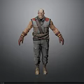 Bald Muscular Man 3D Model With Red Gloves Gray Pants And Utility Belt
