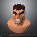 3D Fictional Character Bust Featuring Angry Expression Spiky Hair And Thick Eyebrows