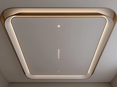 Modern Ceiling Design with Golden Frame LED Strip and Recessed Lights 3d model