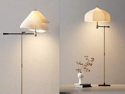 Elegant Floor Lamp With Pleated Beige Shade And Golden Metal Stand For Living Room 3d model