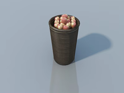 Fresh Red Apples in Brown Woven Basket on Light Blue Background 3d model
