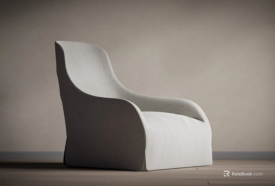 Modern Light Beige Fabric Armchair in Neutral Wall and Wooden Floor Setting 3d model 