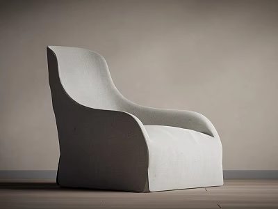 Modern Light Beige Fabric Armchair in Neutral Wall and Wooden Floor Setting 3d model