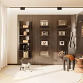 Modern Wooden Bookshelf with Multiple Shelves Books Decorative Items Floor Lamp and Cozy Rug