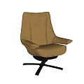 Tan Leather Office Chair with Plush Backrest Armrests and Swivel Black Metal Frame