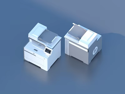 Two Modern White HP Office Printers Devices As Essential Office Appliances 3d model
