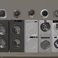 Multiple Modern Front Load Washing Machines In Various Colors With Control Panels 3d model