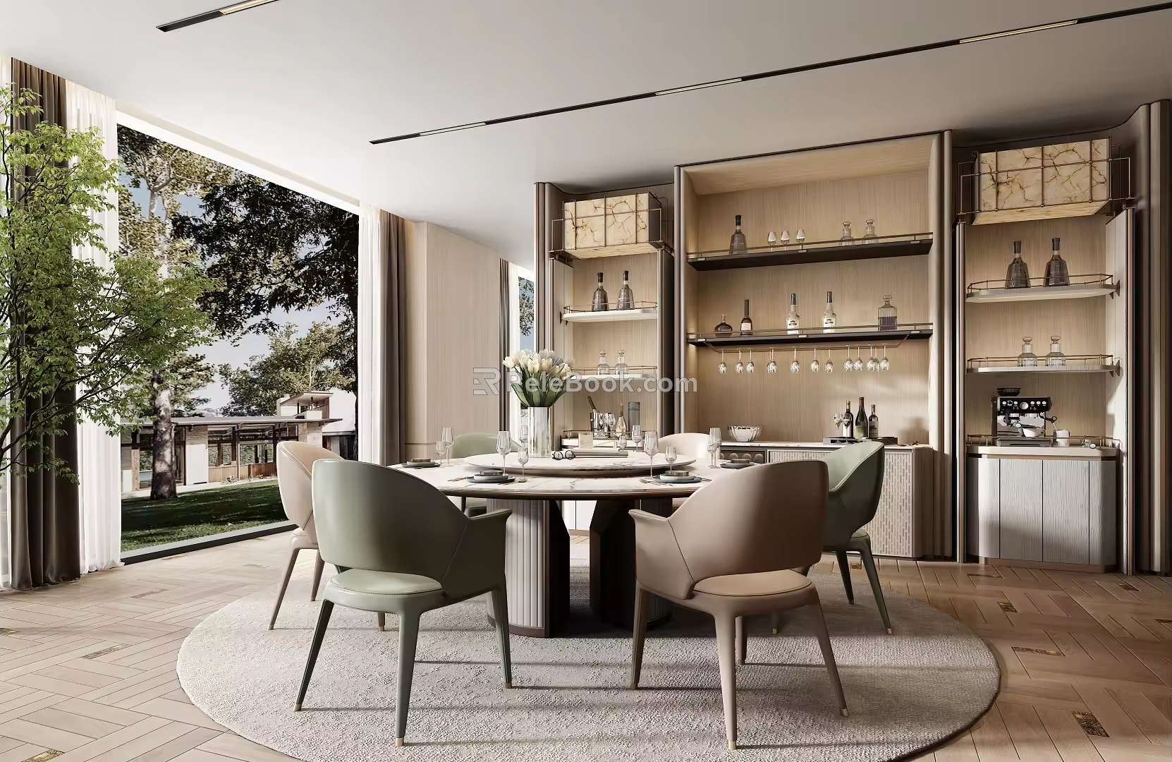 Minotti Miloti modern dining table and chair combination 3d model