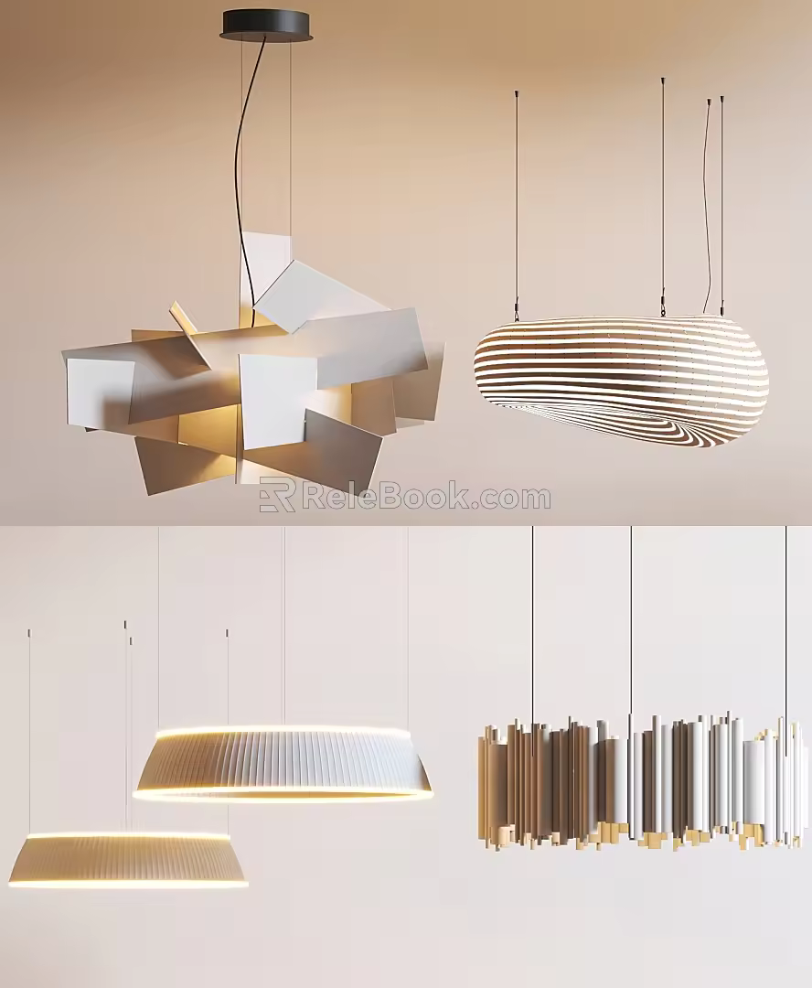 Cream Wind Chandelier Combination Chandelier 3d model