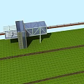 Wooden Bridge Connecting Black Road And Platform Over Green Grass Under Blue Sky