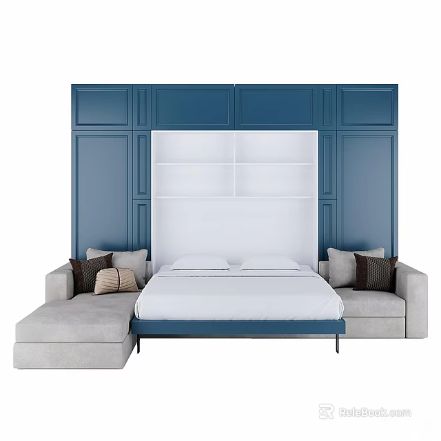 Light Gray Leisure Sofa Set With Modular Design Plush Pillows And Blue Accent Wall 3d model 