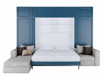 Light Gray Leisure Sofa Set With Modular Design Plush Pillows And Blue Accent Wall 3d model