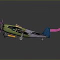 Cartoon Space Aircraft 3D Model With Green Body Blue Wings Pink Propeller and Orange Accents