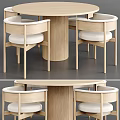 Modern Wooden Dining Table Set with Round Table and Padded Chairs 3d model