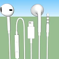 White Wired Headphones With In Line Control And Multiple Connectors 3d model